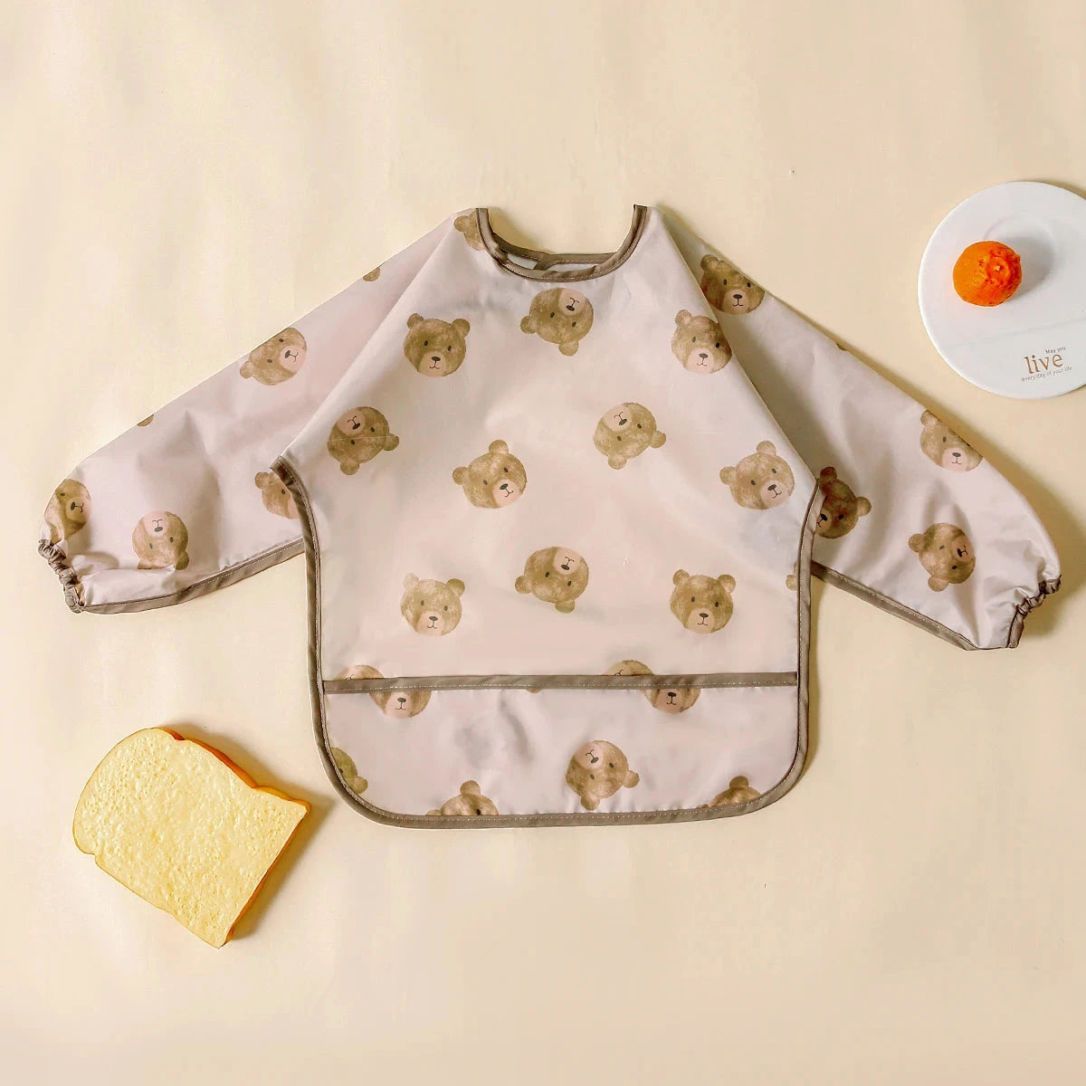 Elinfant 1PC Long Sleeve Bibs, Waterproof Feeding Bibs,Washable Burp Cloth,Coveralls Bibs,Easy To Clean,Wash-Free Eating Bibs Econic Blanks
