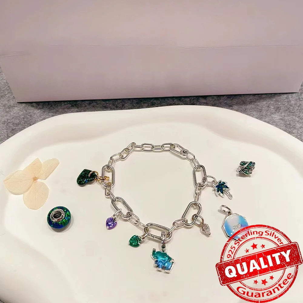 Sparkling Star Mini Dangle Charm Fit Brand Me Bracelet 925 Sterling Silver Me Series Green Heart Mini Charm Girl Party Jewelry Econic Blanks
