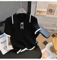 Ice silk knitted short sleeved T-shirt for women's summer 2024 new fashionable and stylish polo shirt top Quick Pick Grocers