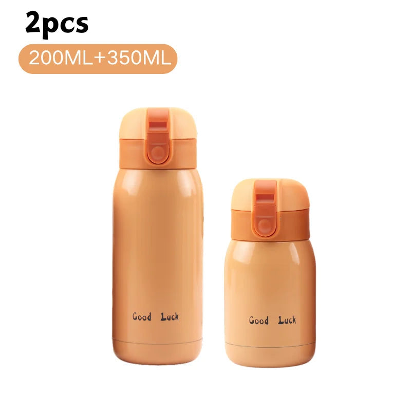 200/350ml Cute Mini Thermos Cup Stainless Steel Thermal Coffee Mug Portable Vacuum Flask Insulated Water Bottle with Button Lid Quick Pick Grocers