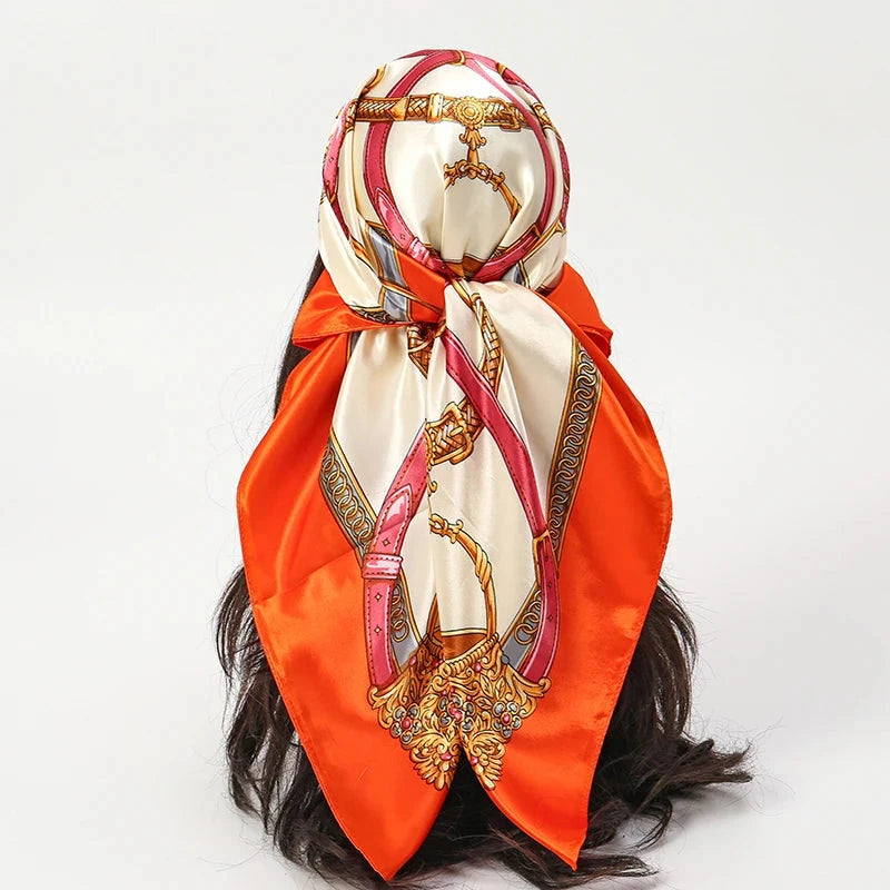 Satin Square Scarf Women Muslim Hijab Elegant 2025 Print Silk Neckerchief Shawl Wraps Headband Handle Hair Accessories Bandana Econic Blanks