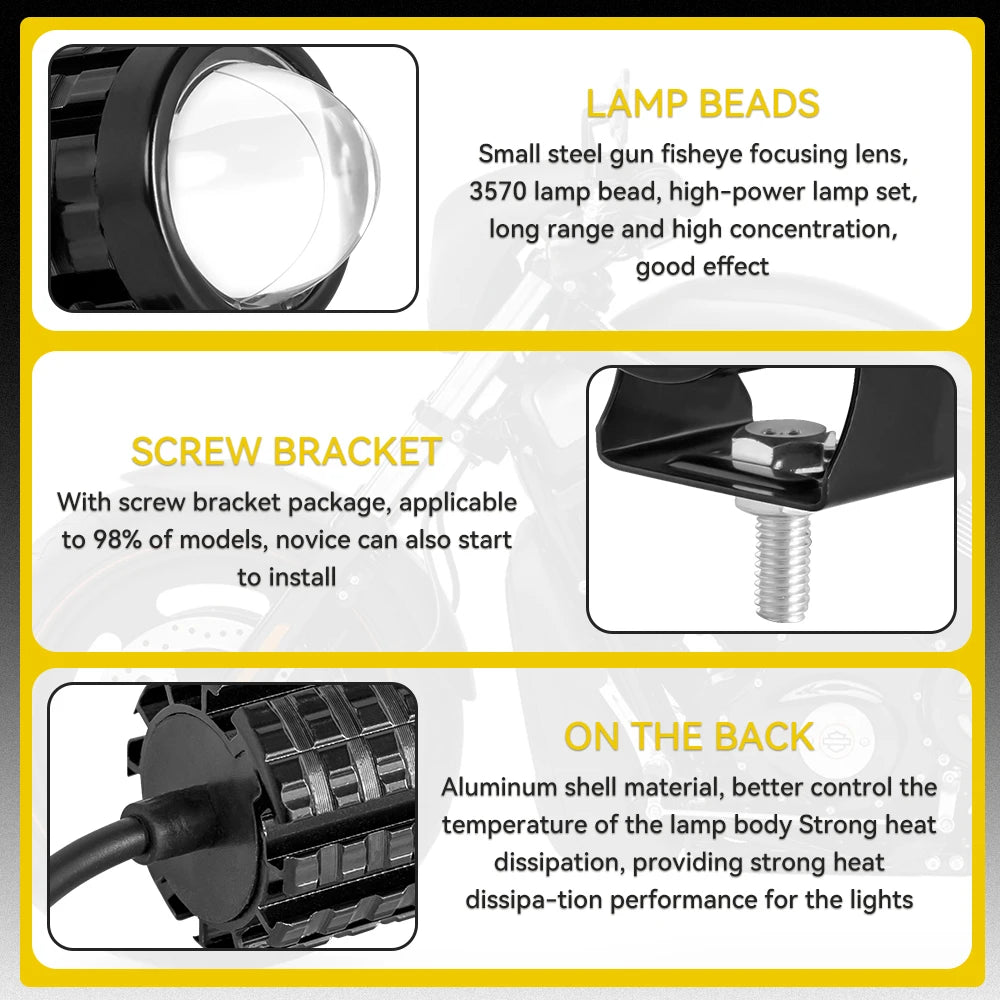 With Switch 2pc Super Bright Motorcycle LED Explorer Headlight Projector Fisheye Len LED Moto Fog Auxiliary Motorcycle Headlight
