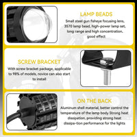 With Switch 2pc Super Bright Motorcycle LED Explorer Headlight Projector Fisheye Len LED Moto Fog Auxiliary Motorcycle Headlight