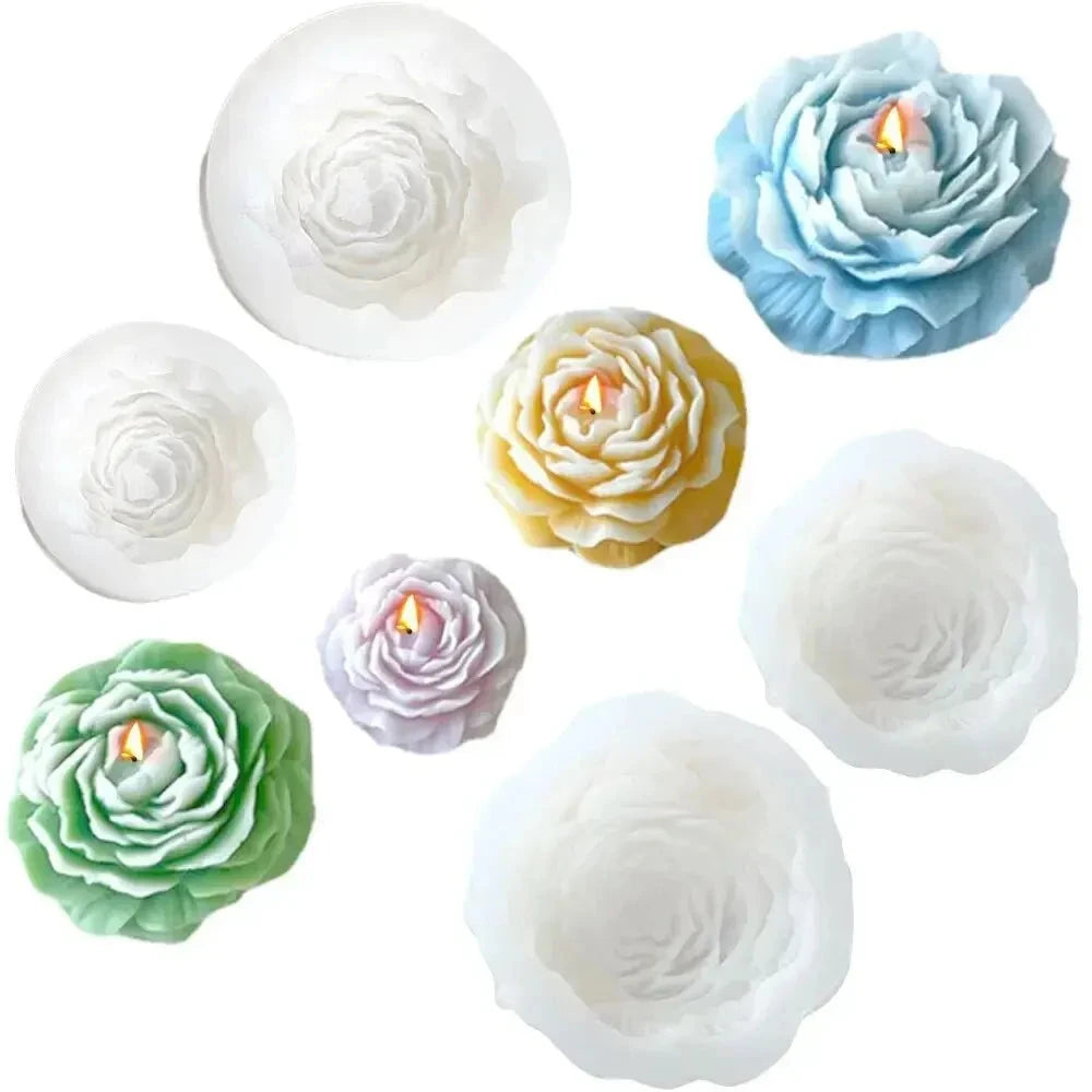 3D Peony Candle Silicone Mold DIY Relief Flower Soap Resin Plaster Mould Home Decor Chocolate Cake Ice Baking Making Tool Gifts Econic Blanks