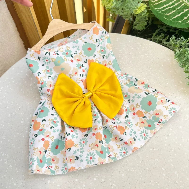 Dog Princess Dress Summer Kitten Pet Skirt Cute Printed Bow Lace Dog Dresses for Small Medium Puppies Poodle Chihuahua Apparel Quick Pick Grocers