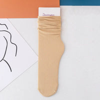 INS Women Girls Summer Thin Long Socks Ice Velvet Soft Breathable Pile of Socks Solid Black White Beige Harajuku High Tube Socks Quick Pick Grocers