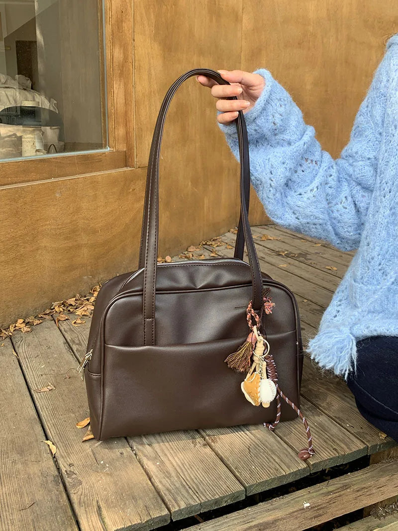Korean Style Large Capacity Single Shoulder Women's Bag Versatile Vintage Underarm Bag Autumn 2025 New Arrival Tote Bag Quick Pick Grocers