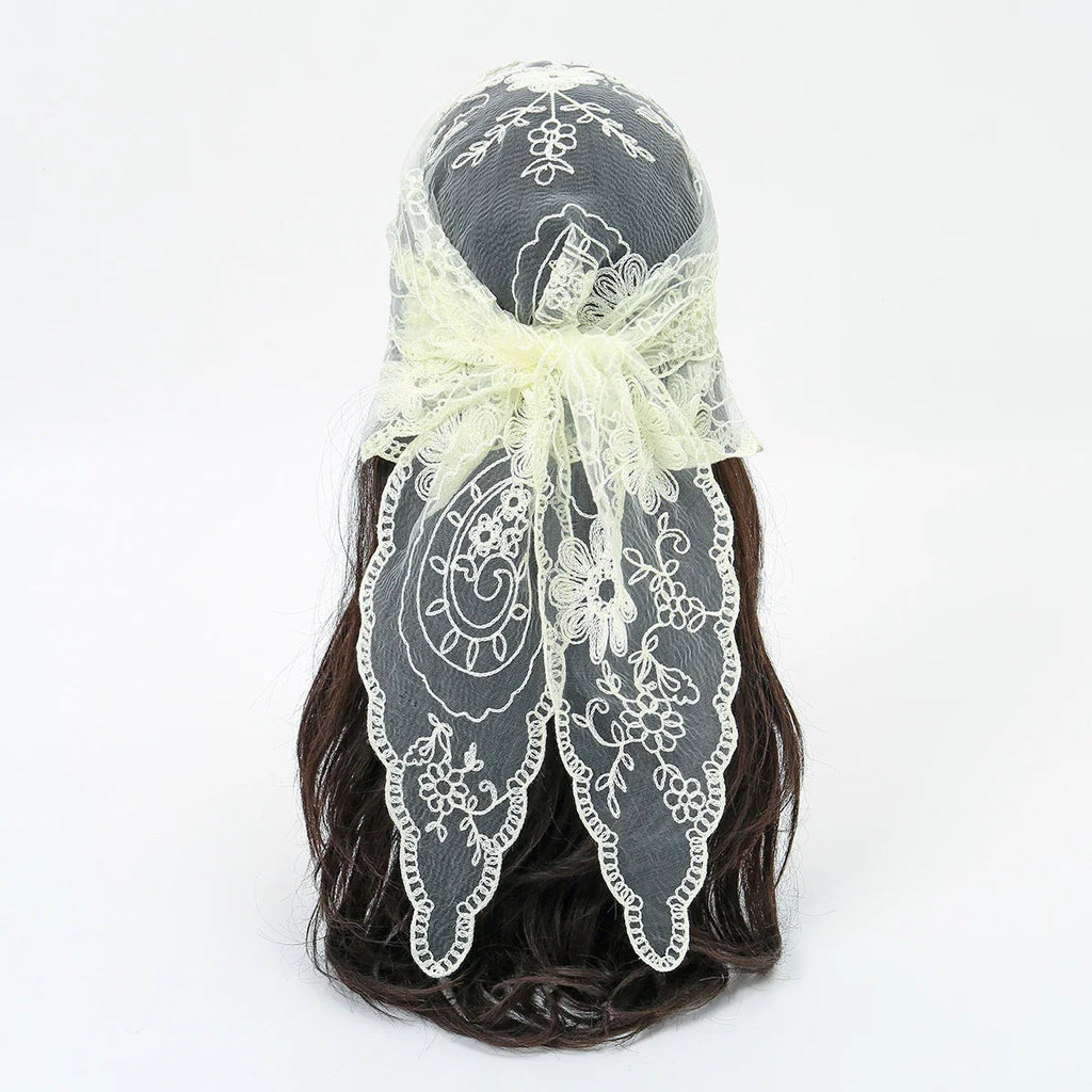 Elegant Lace Scarf Hollow Out Embroidery Foulard Bandana Solid Color Triangular Scarf Thin Vintage HandkerChiefs for Hair Woman Quick Pick Grocers