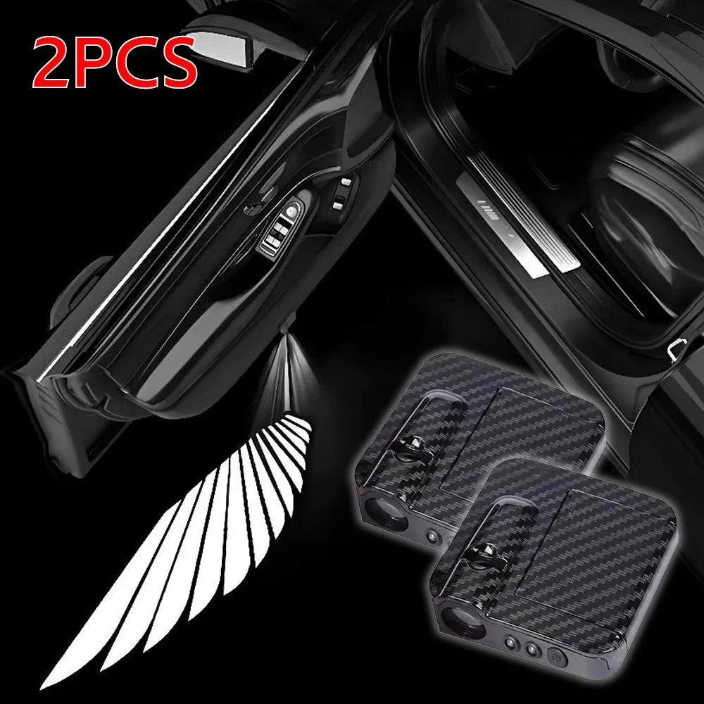 2Pcs Car Welcome Lamp Car Angel Wings Car Door LED HD Welcome Decorative Light Cars Accessories for Univers-al Vehicle Models Econic Blanks