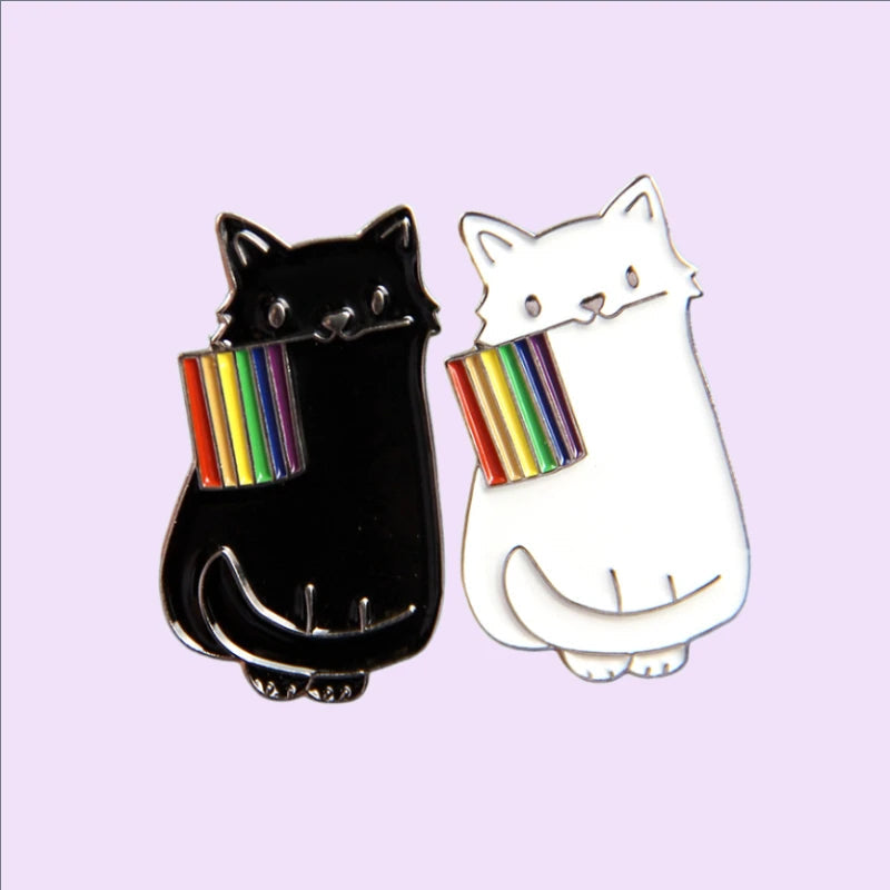 Rainbow Flag LGBT Enamel Pins Cute Black White Cat Pride Brooches Lapel Badges Cartoon Animal Jewelry Gifts for Lovers Friends Quick Pick Grocers