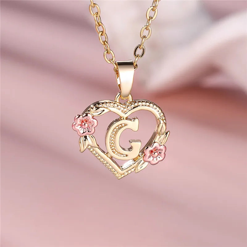 Female A-Z Letter Flower Pendant Necklace Yellow Gold Color Wedding Jewelry Gift For Women Quick Pick Grocers
