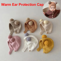 Cute Winter Warm Kids Girl Boys Baby Hats Fleece Wool Hemming Caps with Ball Solid Wool Ear Protection Hats Soft Newborn Bonnet Purest Peak