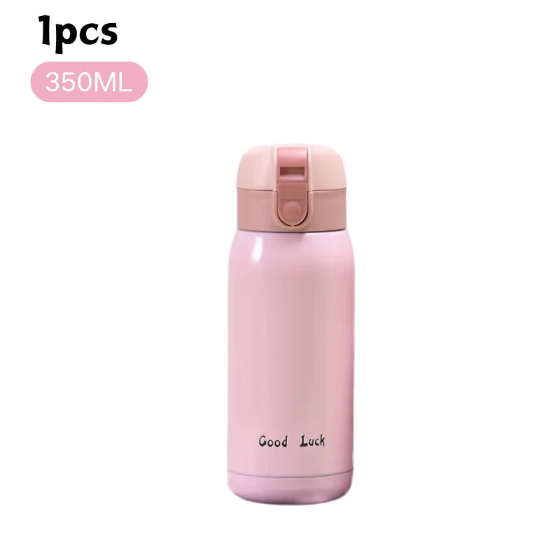 200/350ml Cute Mini Thermos Cup Stainless Steel Thermal Coffee Mug Portable Vacuum Flask Insulated Water Bottle with Button Lid Quick Pick Grocers