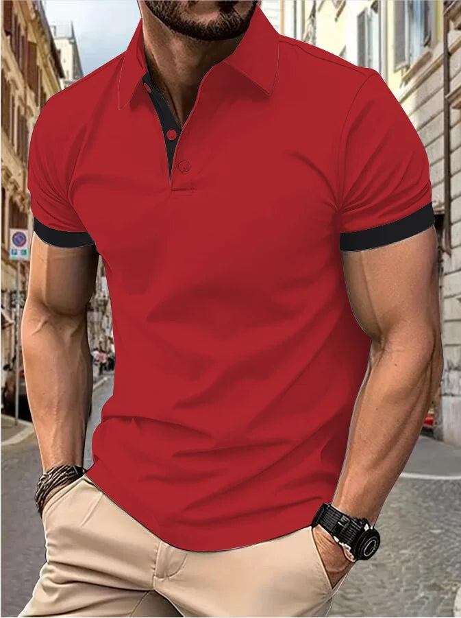 Men's short sleeve color matching fashion with men's lapel short sleeve Quick Pick Grocers