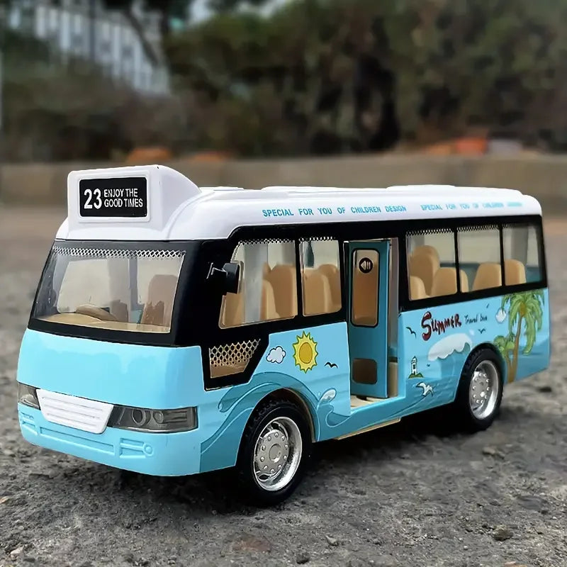 City Bus Toys Cars for Toddlers Cars for Boys Girls Pull Back Play Vehicle Bus Model with Sound Light Up & Open-able Doors Quick Pick Grocers