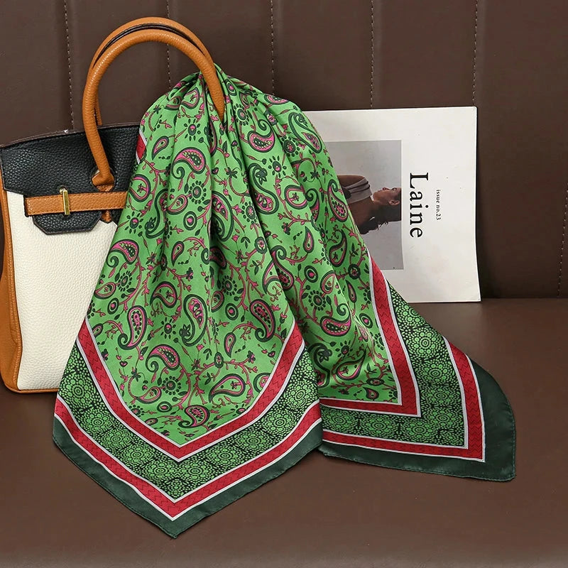 Luxury Print Satin Silk Square Scarf for Women Shawl Hijab Neckerchief Female Hair Ribbon Headband Fashion Wrap Bandana 2023 New Econic Blanks