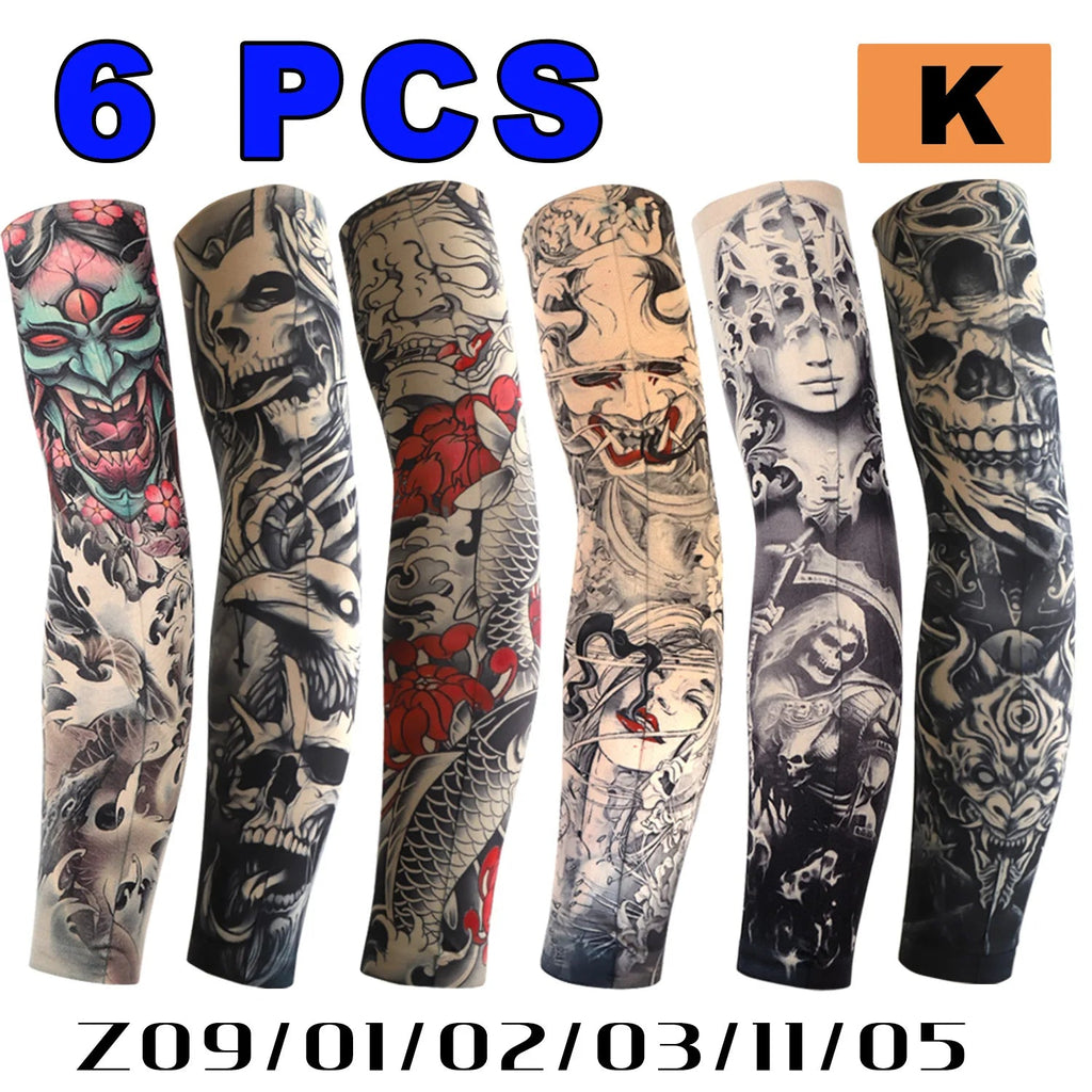 6 PCS Tattoo Sleeves Unisex Summer Cycling Sun Protection Arm Covers Beach Driving Fishing Breathable Nightclub Elastic Sleeves Quick Pick Grocers