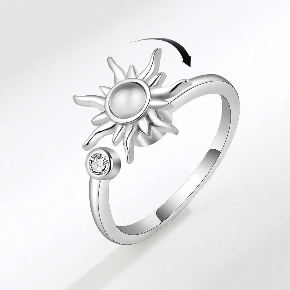 VENTFILLE 925 Sterling Silver Sunflower Diamond Zircon Rotatable Ring For Women Gift Relieve Stress Ring Jewelry Wholesale Quick Pick Grocers