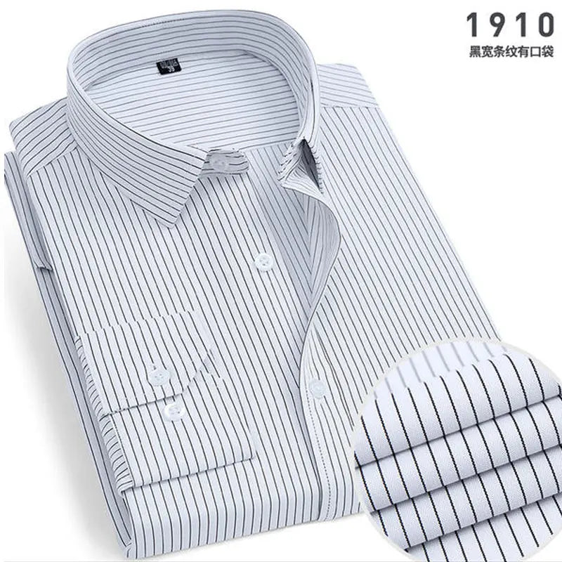 Spring New Men's Striped long-sleeved Shirt Non-ironing Anti-wrinkle Comfortable Breathable Business Casual Fashion Slim Fit Quick Pick Grocers