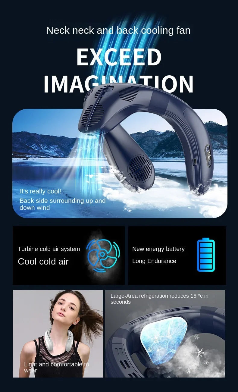 New Portable Neck Fan 5200mAh Neck Air Conditioner Rechargeable Semiconductor Cooling Fan Outdoor Personal Fan Wearable Cooler Quick Pick Grocers