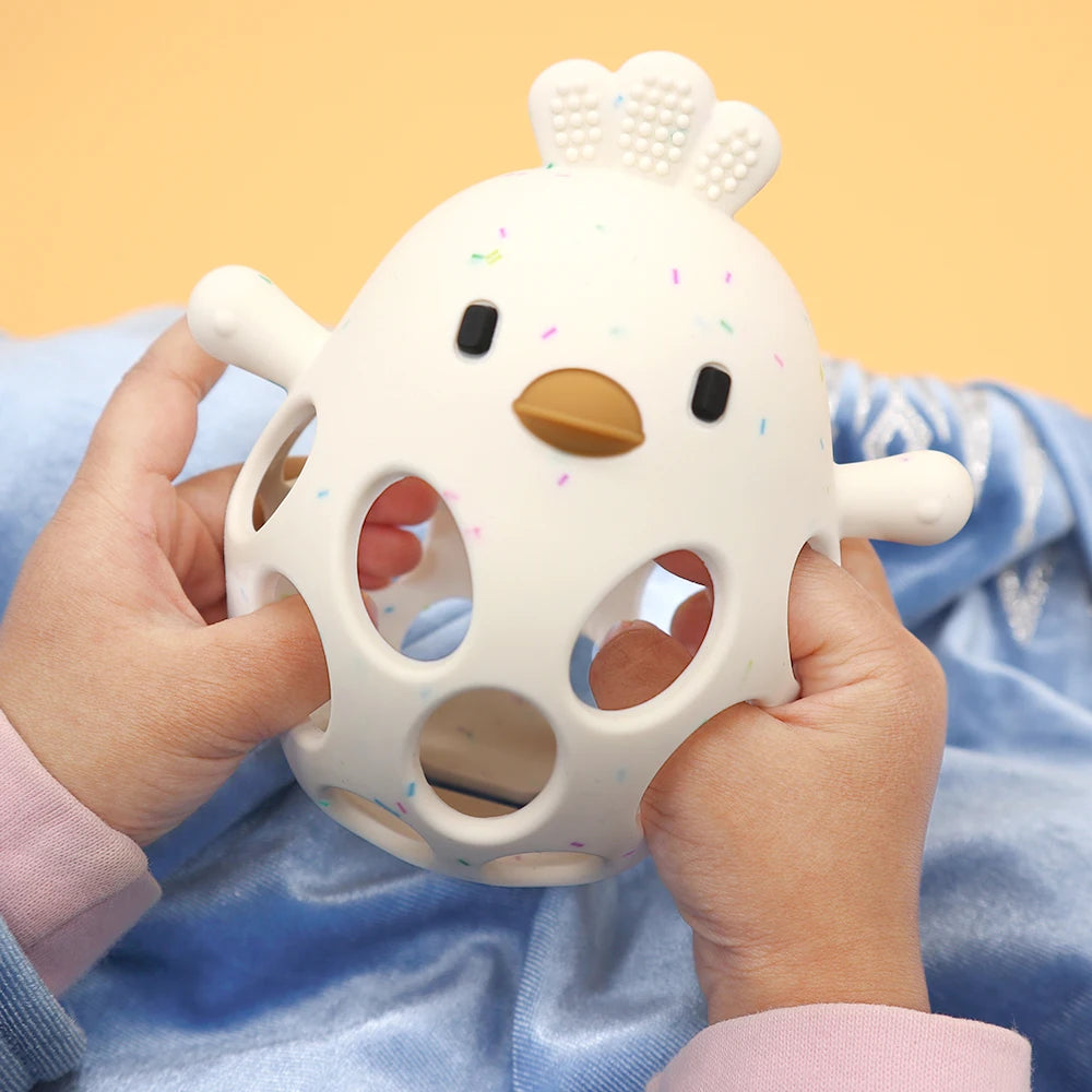 1PC Baby Silicone Teether Toys Cartoon Chick Shape Baby Toys Hollow Out Baby Care Equipment Chewing Training Baby Products Quick Pick Grocers