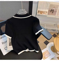 Ice silk knitted short sleeved T-shirt for women's summer 2024 new fashionable and stylish polo shirt top Quick Pick Grocers