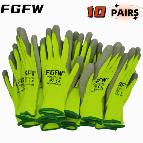 10 Pairs PU Coated Work Gloves - Lightweight, Durable Safety Gloves EN 388/ISO20471 Certified, Sizes S/M/L/XL Quick Pick Grocers