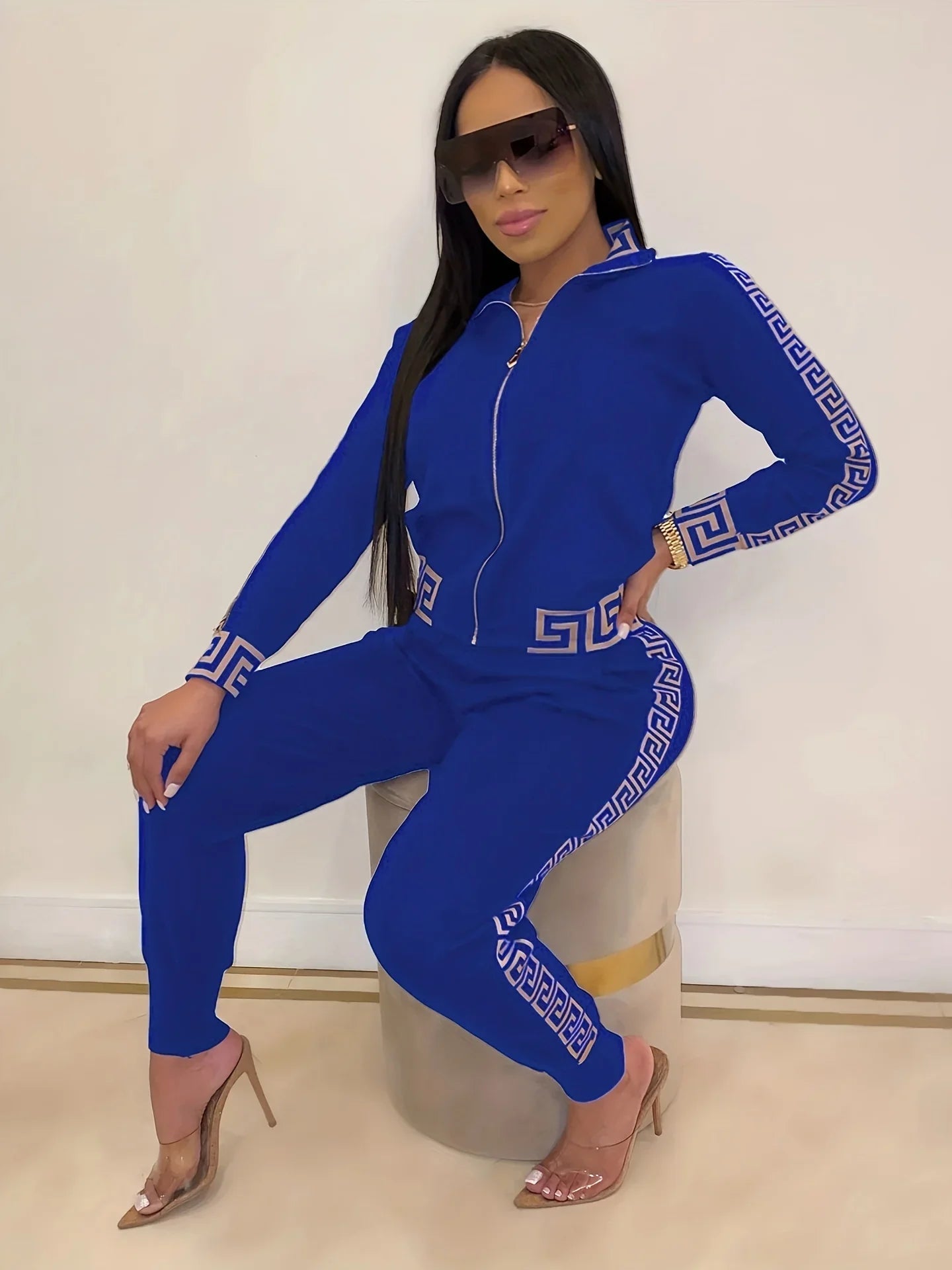 2024 Europe And The United States New Style Leisure Printing Stitching Two-piece Suit Quick Pick Grocers