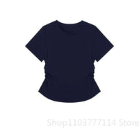 Women Summer Short Sleeved Top for Fashion Versatile Base Shirt Slim Fit Round Neck T-shirt Casual and Sexy Breathable and Cool Quick Pick Grocers