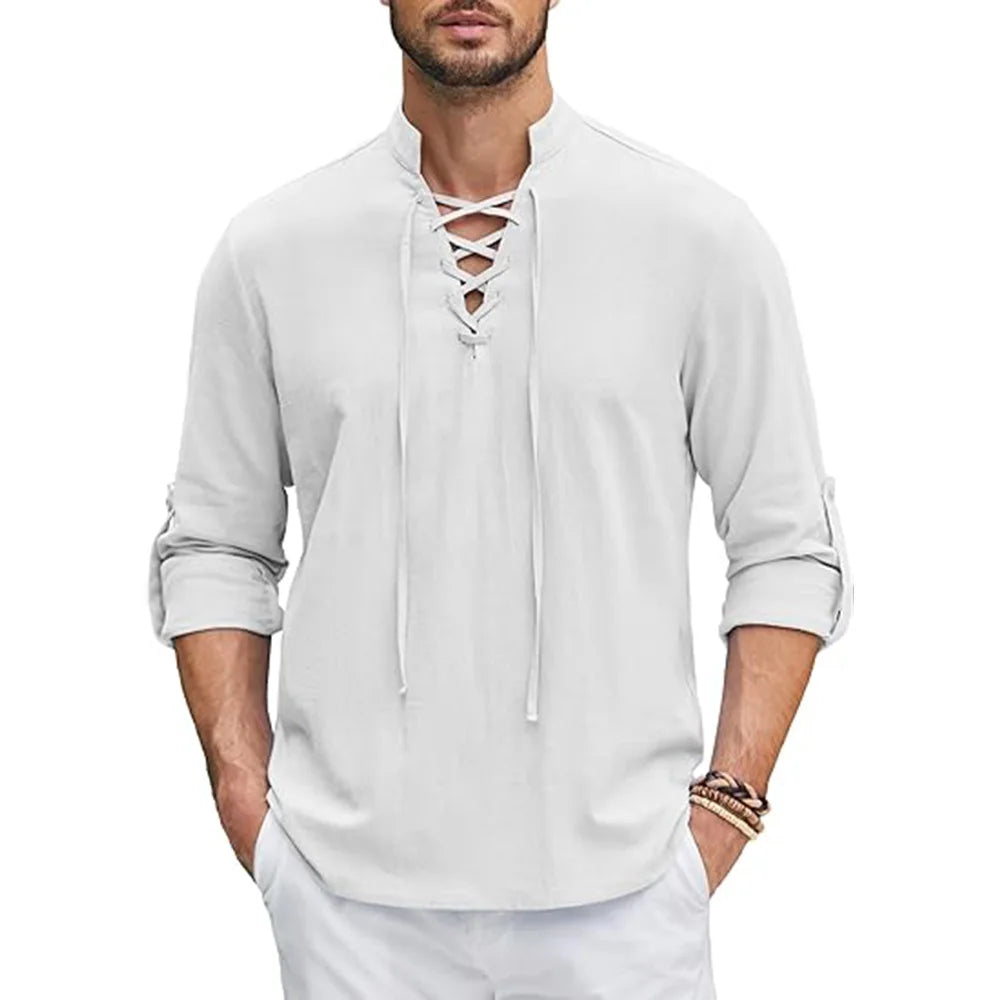 Men's Renaissance Shirt Pirate Medieval Viking top Cotton Linen Shirts Men Long Sleeved Halloween Costume Quick Pick Grocers