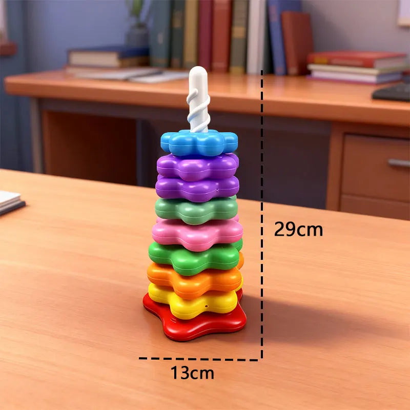 Baby Rotating Rainbow Tower Montessori Stacking Puzzle Toys Safety Early Educational Children's Toys Christmas Birthday Gifts Purest Peak