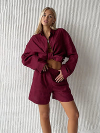 Bornladies Cotton Casual Pants Sets Women's Solid Color Cozy Lapel Long Sleeve Shirt Summer Outfit Elastic Waist Pants Suits Quick Pick Grocers