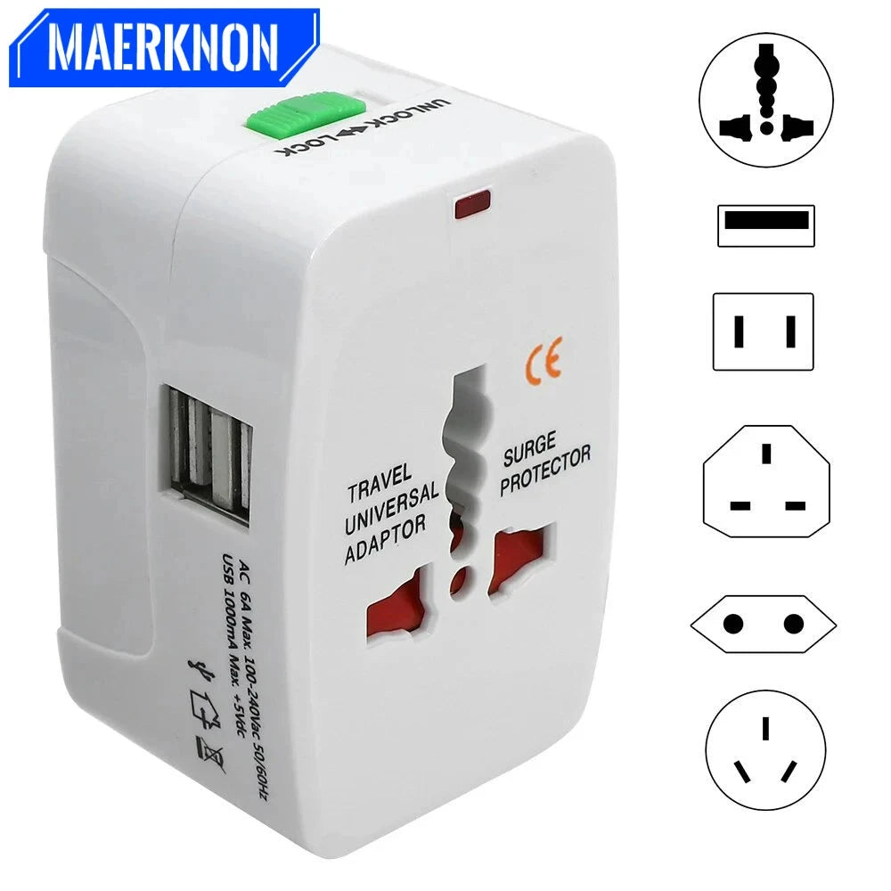Protable AU US UK EU Converter All in One International Plug Adapter 2 USB Type C Ports World Travel AC Power Charger Adapter Econic Blanks