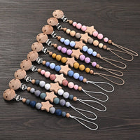 Baby Pacifier Chain Clips Wood Pentagram Teether Silicone Round Beads Teething Chain For Baby Care Soother Chew Toys Shower Gift Purest Peak