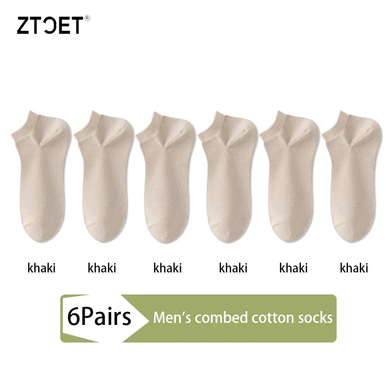6Pairs High Quality Men Combed Cotton Socks Short Breathable Odor proof and antibacterial Business Spring Summer for Male sock Quick Pick Grocers