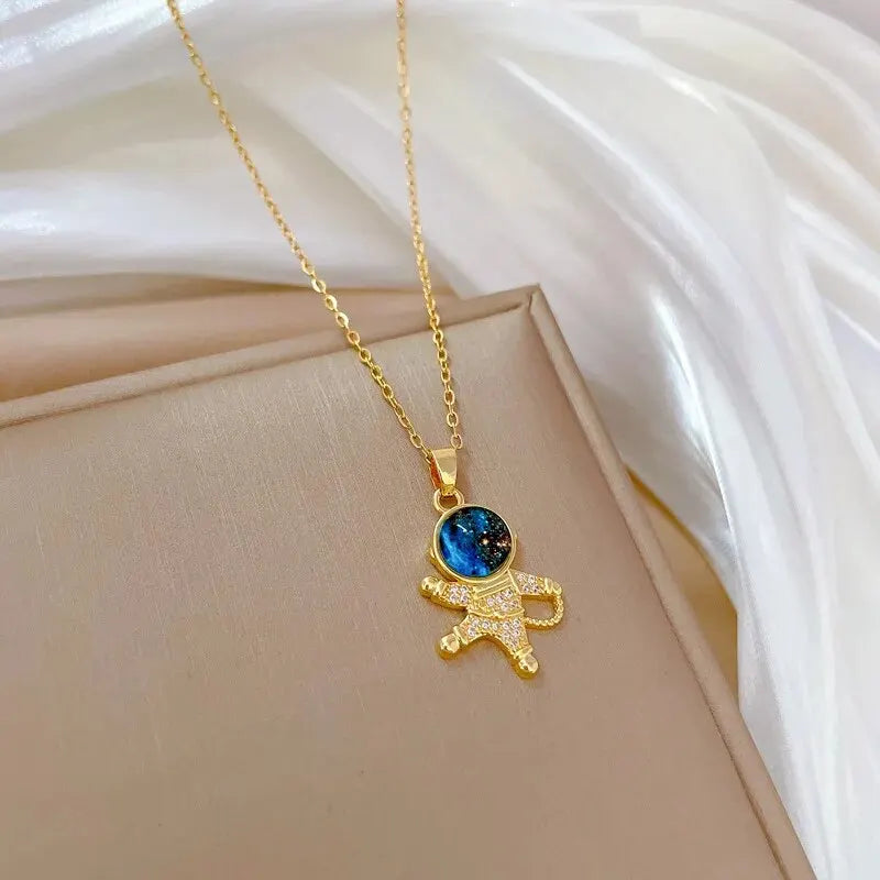 Light Luxury Titanium Steel Star Series Necklace for Women Gold Color Planet Moon Astronaut Pendant Necklaces Jewelry Gifts Quick Pick Grocers