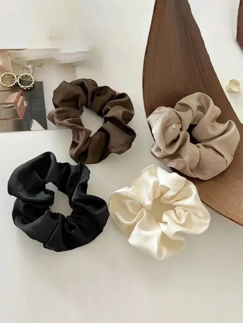 1/3PCS Vintage Silk Hair Scrunchies Elastic Hair Bands Solid Color Women Girls Headwear Ponytail Ties Rope Hair Accessories Quick Pick Grocers