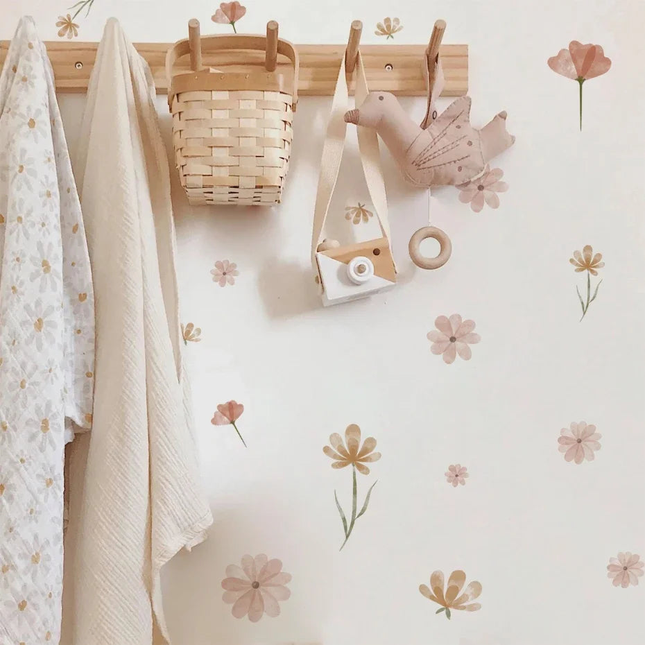Boho Flowers Wall Stickers Child Watercolor Bedroom Living Room Home Decor Art Eco-frienly Removable Decals PVC Murals Econic Blanks