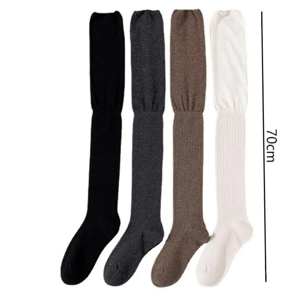Fashion Pure Cotton Knee-high Socks Solid Color Keep Warm Long Tight Socks Boot Socks Fall Winter Quick Pick Grocers