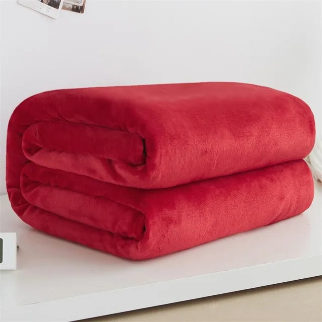 230GSM Coral Fleece Flannel Blankets For Beds Solid Blue Pink Soft Warm Thin Bedspread Sofa Cover Faux Fur Plaid Blanket Purest Peak