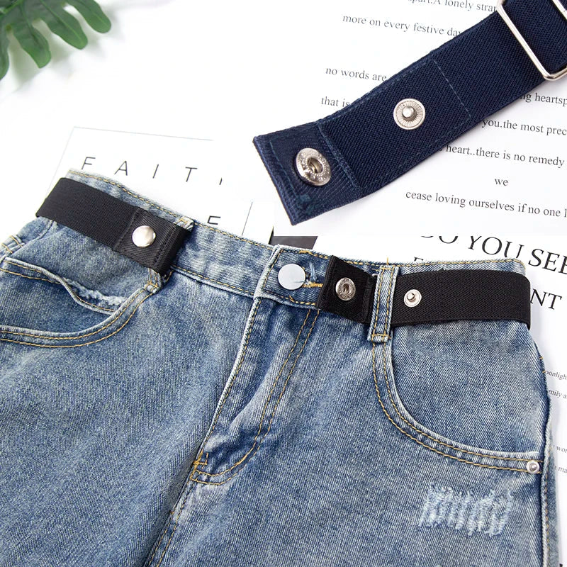 Elastic Belt Without Buckle Canvas Women Buckle Free Belt Ladies Jeans Pants Waist Lazy Belt Stretch No Buckle Invisible Belt Quick Pick Grocers