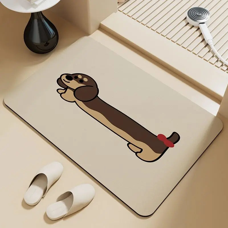 Dachshund puppy absorbent floor mat diatom mud bathroom door foot pad non-slip toilet toilet door cute foot pad Quick Pick Grocers