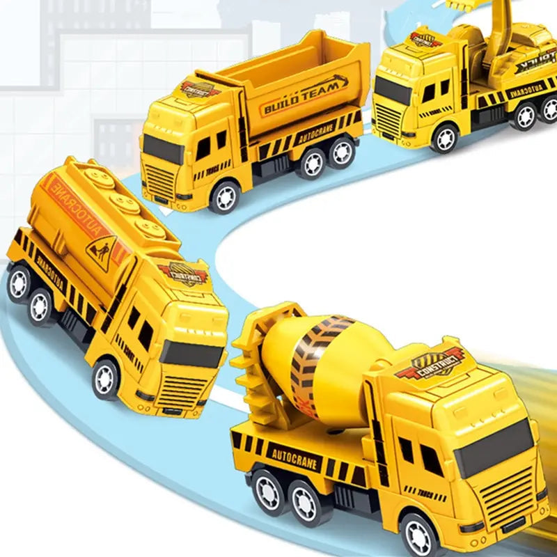 4 Pack Pull Back Cars, Friction Powered Toy Vehicles Construction Set - Dump Truck Crane for Toddlers Boys Girls Gift Quick Pick Grocers