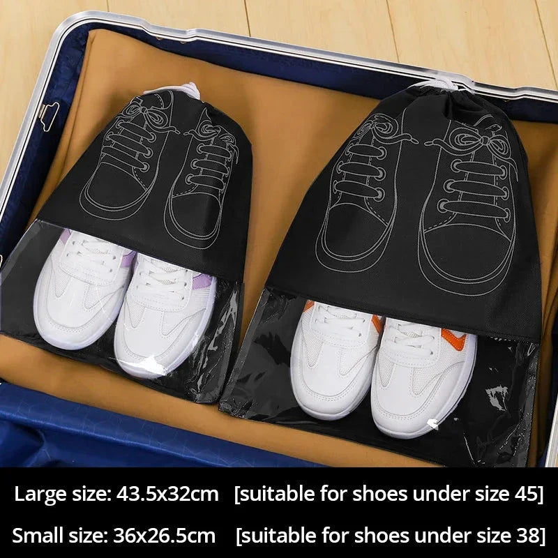 5pcs/set Shoe Storage Bag With Thickened Non-woven Fabric Strap Mouth Large Capacity Travel Waterproof Shoe Bag Moistureproof Econic Blanks