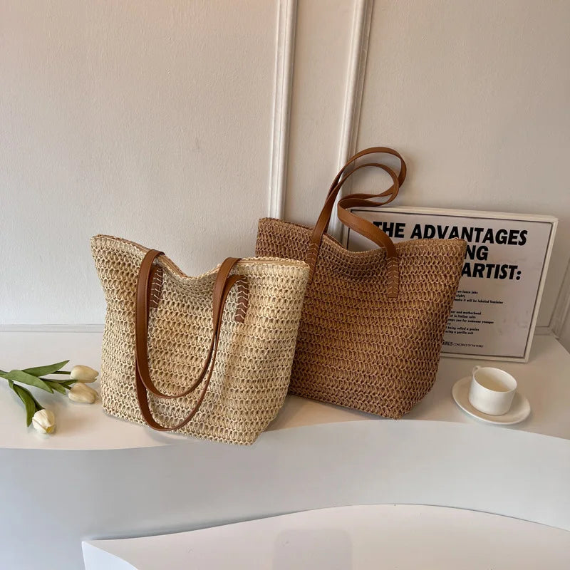 Hand-woven Women's Shoulder Handbag Bohemian 2025 Summer Fashion Straw Beach Tote Bag Travel Shopper Weaving Shopping Bags Quick Pick Grocers