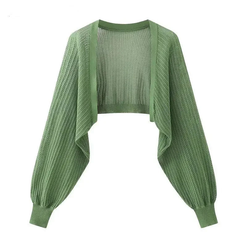 French Ice Silk Knitted Sun-Proof Cardigan Top Women's Summer Thin Jacket Waistcoat Suspender Skirt Shawl Outer Match Blouse Quick Pick Grocers