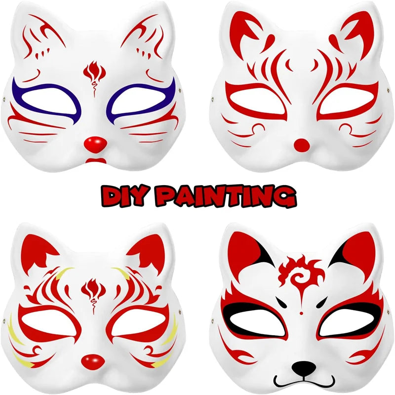 1-20pcs Japanese Mask Paper Blank Mask Halloween Cosplay Cat DIY Paintable Half Face Mask Animal Costume Party Decor Craft Prop Quick Pick Grocers
