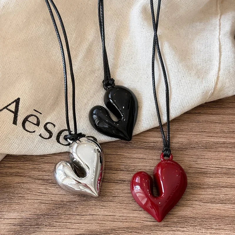 LATS Red Heart Pendant Necklace Vintage 80s Aesthetic Love Inspired Choker New Fashion Romantic Heart Necklace for Women Quick Pick Grocers