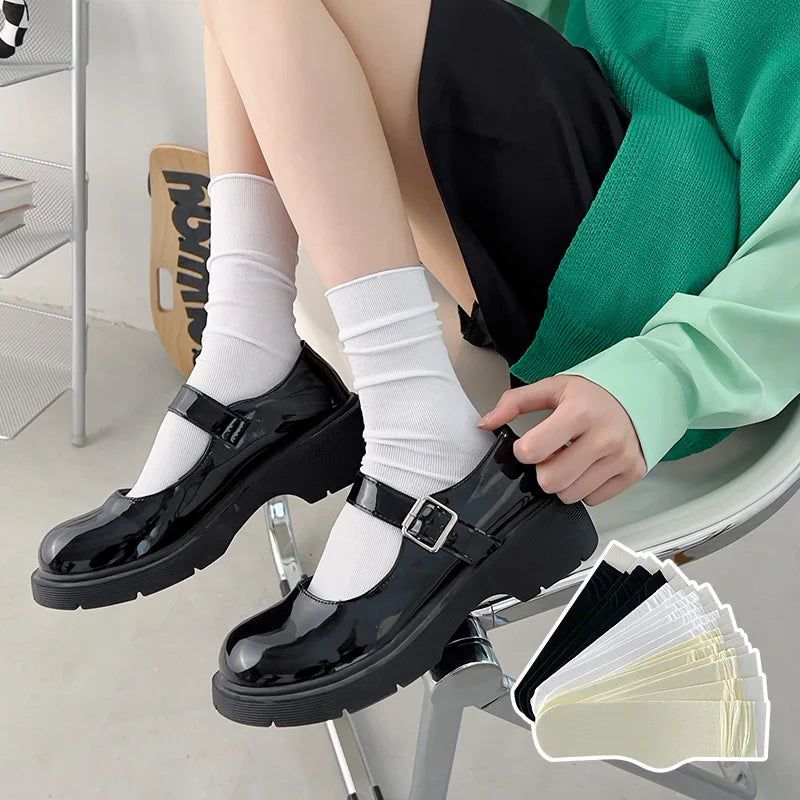 INS Women Girls Summer Thin Long Socks Ice Velvet Soft Breathable Pile of Socks Solid Black White Beige Harajuku High Tube Socks Quick Pick Grocers