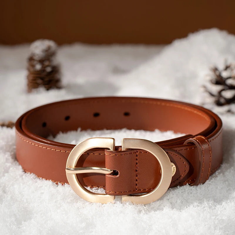 BEAUTODAY Belt Women Genuine Cow Leather Metal Oval Buckle Retro Simple Solid Ladies Jeans Dress Waistband Handmade 91012 Quick Pick Grocers